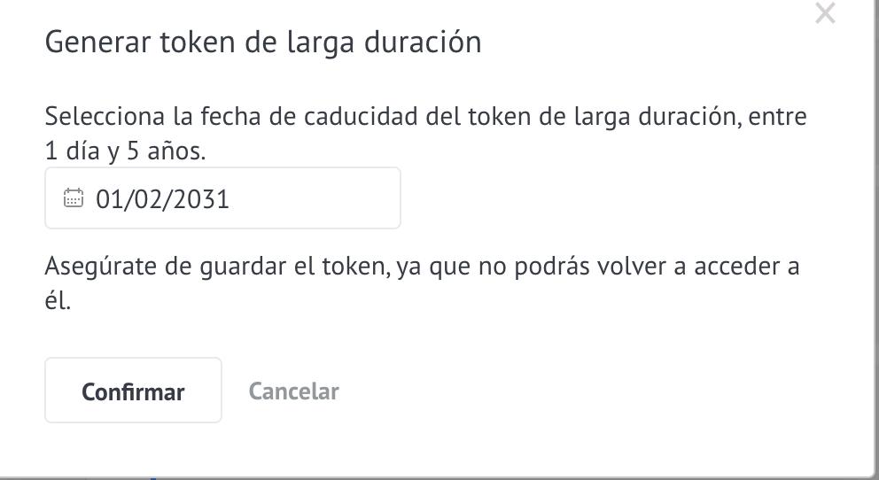 Modal para generar el token de larga duración